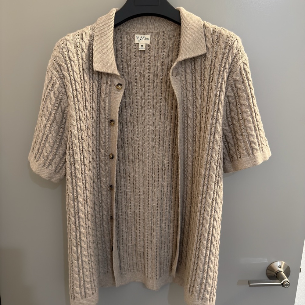 J. Crew Beige Cable Knit Short Sleeve Sweater